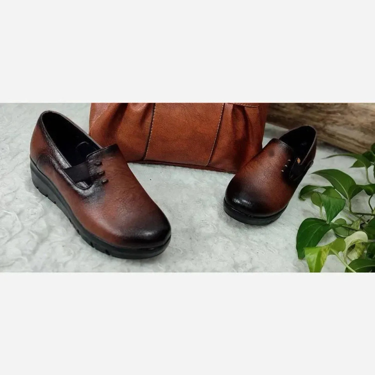 کفش طبی زنانه چرم لژدار مدل پریناز رنگ مشکی و عسلی سایز 37 تا 41