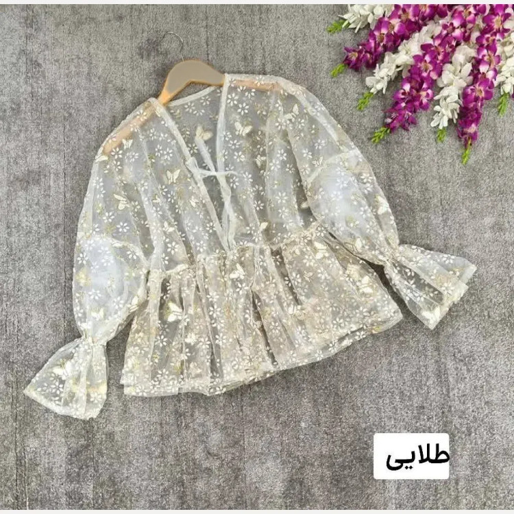 شومیز توری زنانه تور درجه یک فری سایز رنگ مشکی و طلایی