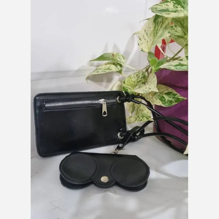 کیف سه کاره چرم مصنوعی براق مشکی سایز 20 در 12