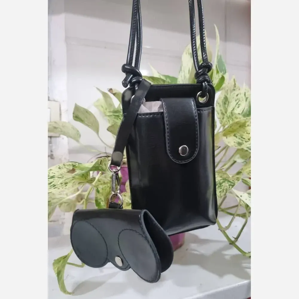 کیف سه کاره چرم مصنوعی براق مشکی سایز 20 در 12
