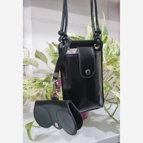 کیف سه کاره چرم مصنوعی براق مشکی سایز 20 در 12