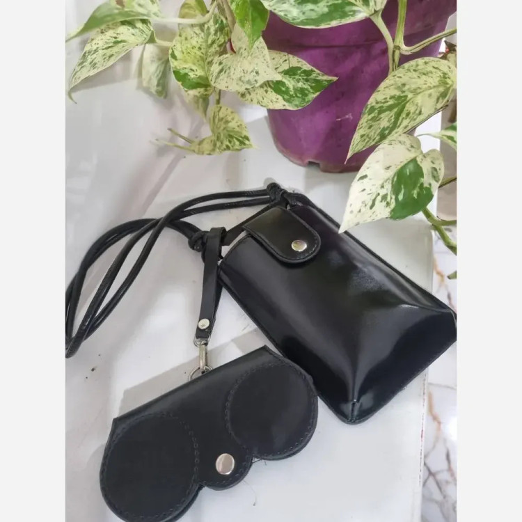 کیف سه کاره چرم مصنوعی براق مشکی سایز 20 در 12