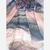 روسری نخی کاستوم طرح رزین فیروزه قواره بزرگ 140 سانت چرخ دوز
