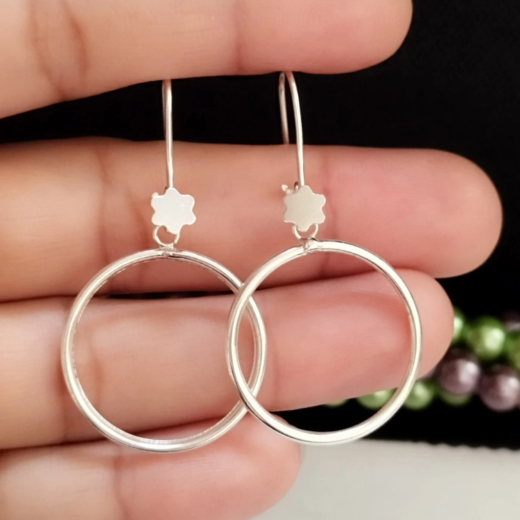 گوشواره نقره آویز حلقه ای عیار 925 با قفل قلابی