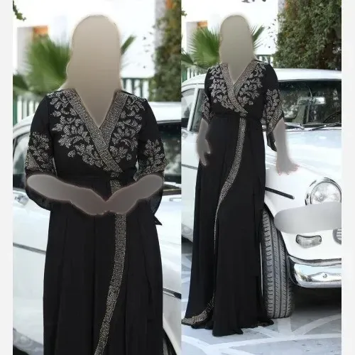 پیراهن مجلسی زنانه حریر نگین دار قد 160 مدل گرانمهر رنگ سبز مشکی