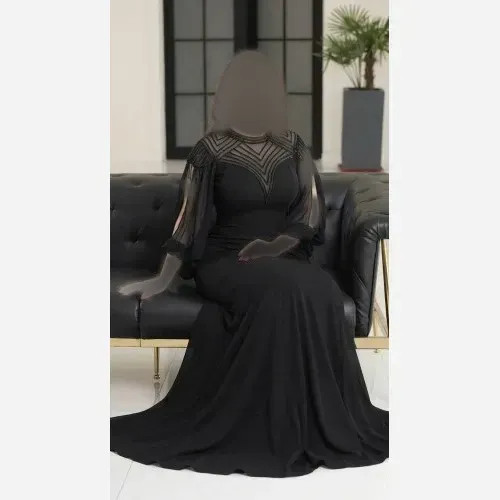 ماکسی مجلسی زنانه کرپ دالقیچ سنگدوزی شده مشکی مدل مایا