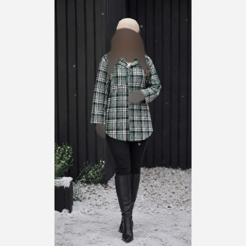 مانتو پشمی سوزان چهارخونه شکت پاییزه فری سایز درجه یک