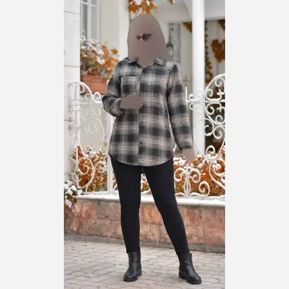 مانتو پشمی سوزان چهارخونه شکت پاییزه فری سایز درجه یک