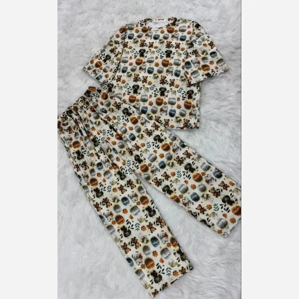 ست تیشرت شلوار راحتی سه بعدی پنبه گیاهی درجه یک
