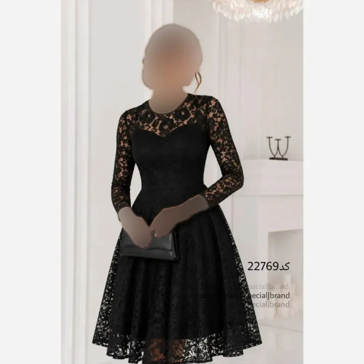 پیراهن عروسکی مجلسی زنانه دانتل برجسته زیپدار
