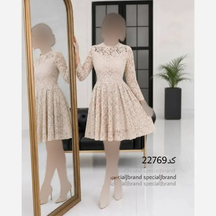 پیراهن عروسکی مجلسی زنانه دانتل برجسته زیپدار