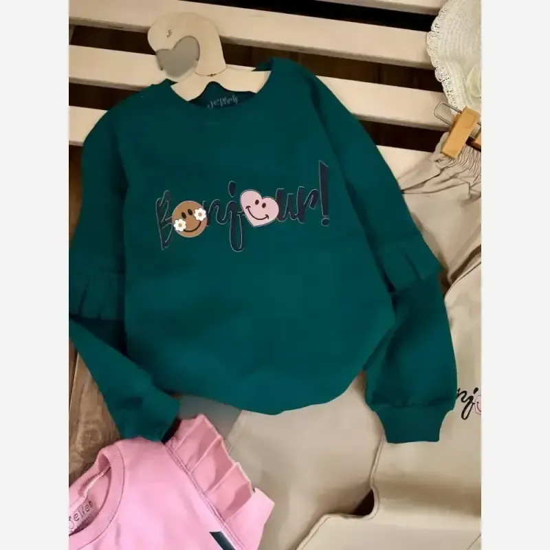 ست بلوز و شلوار مجلسی بچگانه بلوز پنبه دورس لاکرا و شلوار کتان سایز 55 تا 65 سبز و صورتی