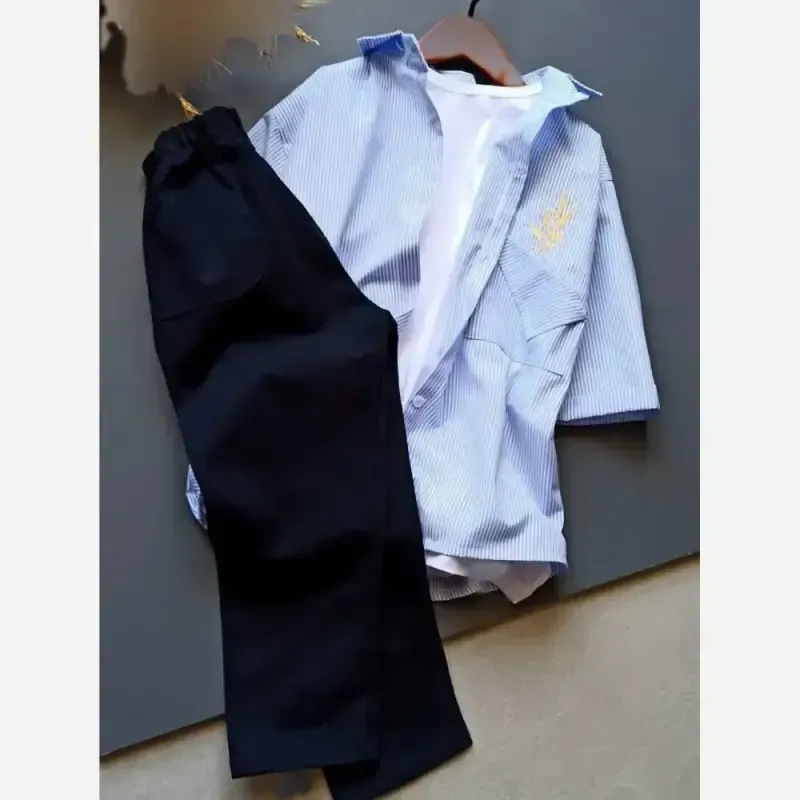 سه تیکه دخترانه شومیز و شلوار کتان و تاپ پنبهای گلدوزی شده سایز 55 تا 70
