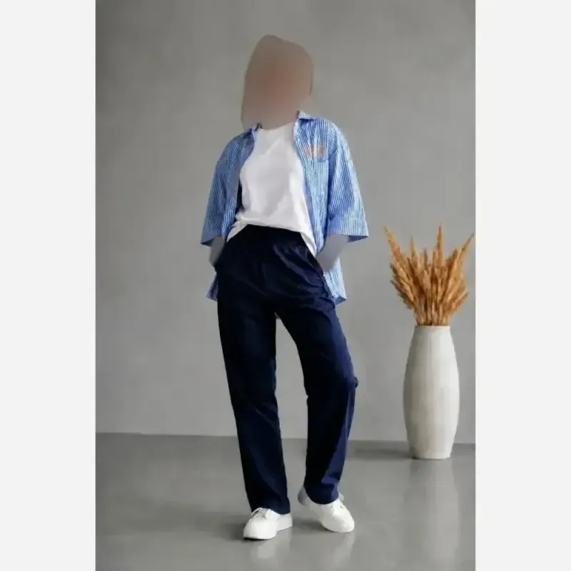 سه تیکه دخترانه شومیز و شلوار کتان و تاپ پنبهای گلدوزی شده سایز 55 تا 70
