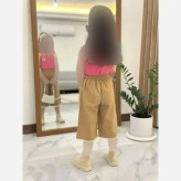 ست گلبرگ دخترانه مناسب 2 تا 9 سال تاپ فانریپ و شلوارک لینن نچرال در 4 سایز
