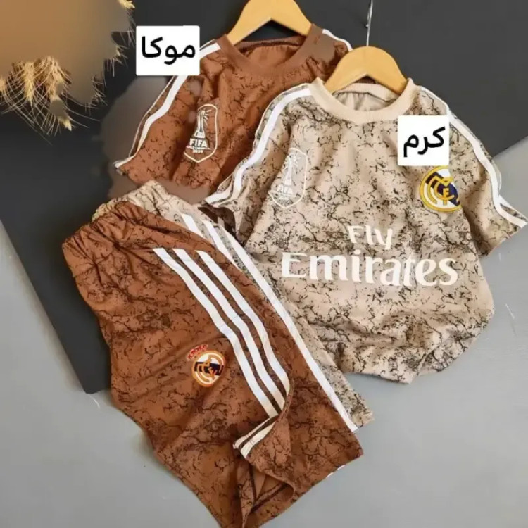 تیشرت شلوارک رئال مادرید پنبه سوپر رنگ کرم و موکا سایز 50 تا 65