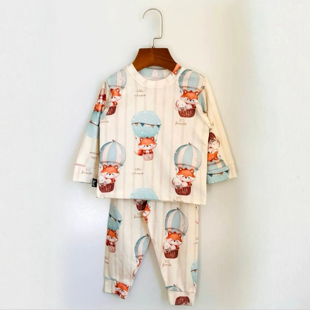 ست بلوز و شلوار راحتی طرح روباه و بالون نخ و پنبه سایز 35 تا 50