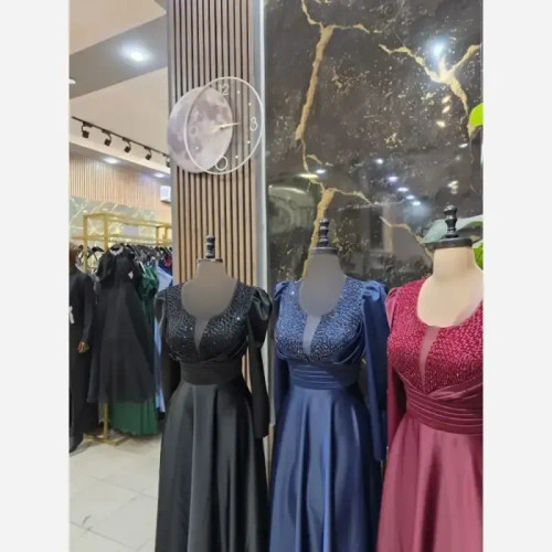 لباس مجلسی مدل سیمین جنس ساتن زارا نگیندوزی دستدوز سایز 36 تا 46