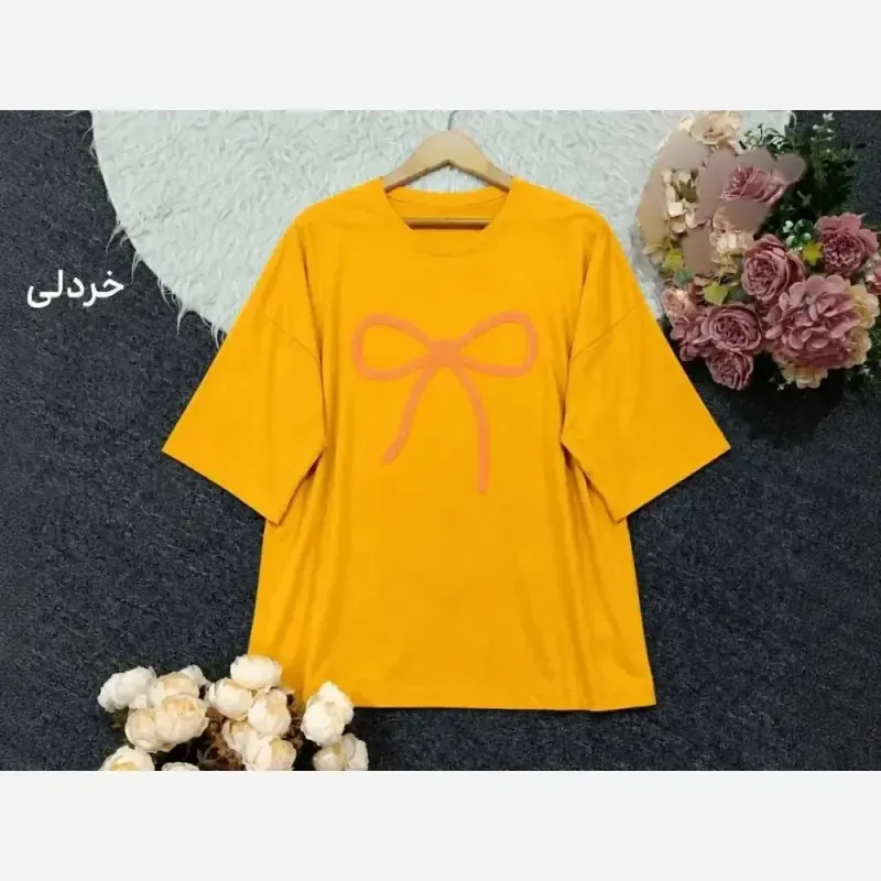 تیشرت لانگ پنبه درجه یک طرح پاپیون چاپ پفکی رنگبندی متنوع فری سایز