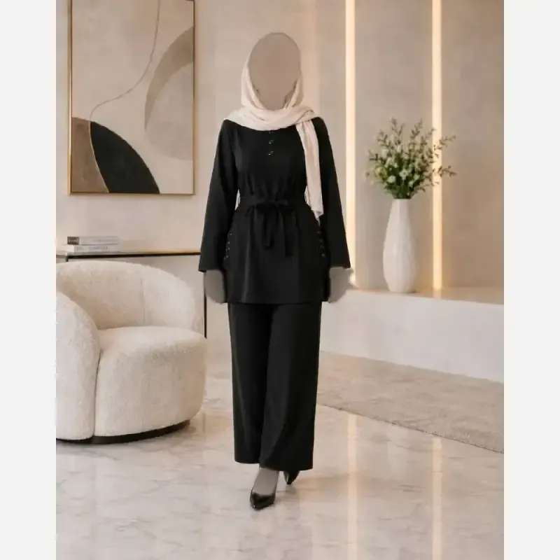 ست تونیک شلوار کبریتی درجه یک رنگ مشکی فری سایز