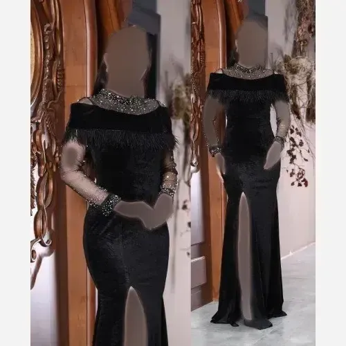 مدل پروا لباس مخمل زنانه سایز 38 تا 48 دیزاین شده با پر و نگین و مروارید