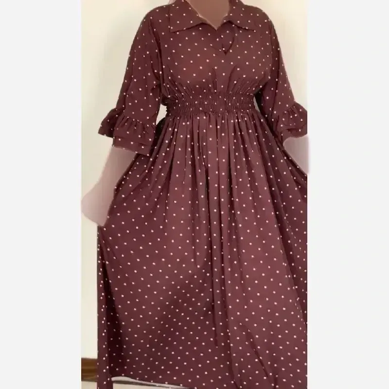 پیراهن زنانه مدل نیکا جنس کرپ فلور درجه یک رنگ شکلاتی سایز 5
