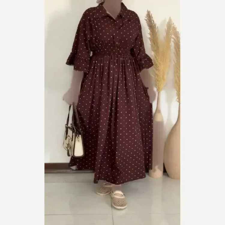 پیراهن زنانه مدل نیکا جنس کرپ فلور درجه یک رنگ شکلاتی سایز 5