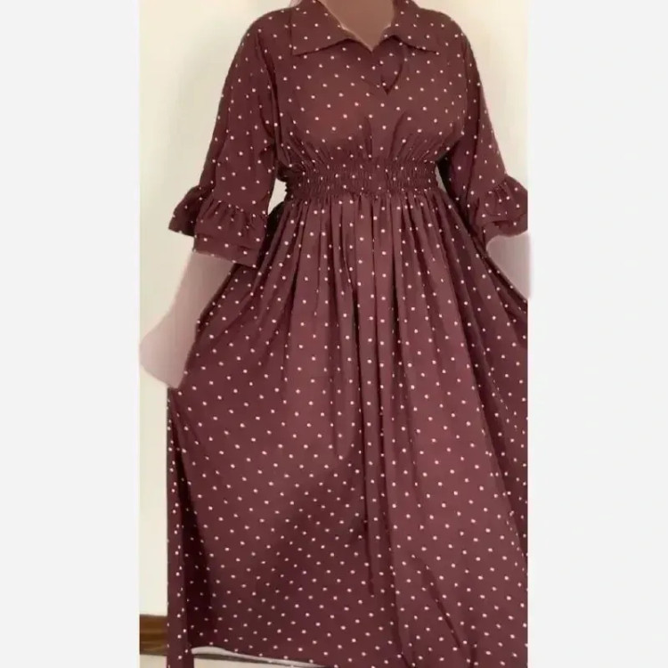 پیراهن زنانه مدل نیکا جنس کرپ فلور درجه یک رنگ شکلاتی سایز 5