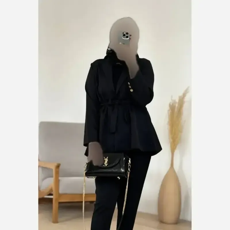 ست کت شلوار مزونی کرپ دبل باربی وارداتی مشکی