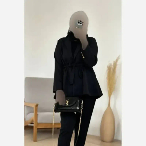 ست کت شلوار مزونی کرپ دبل باربی وارداتی مشکی