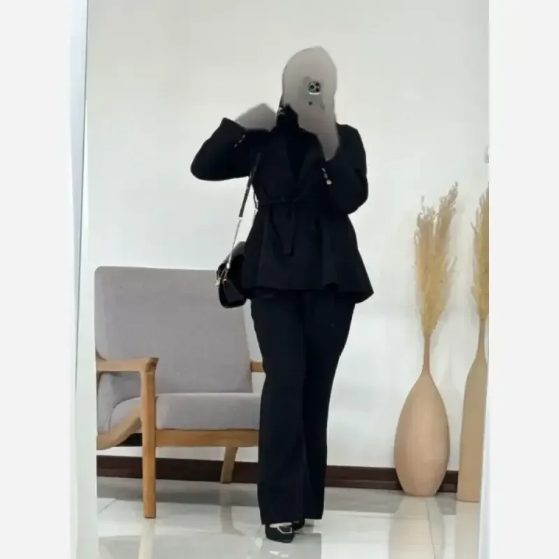 ست کت شلوار مزونی کرپ دبل باربی وارداتی مشکی