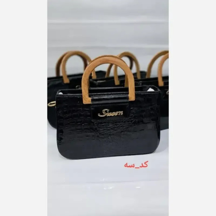 کیف دسته چوبی گیشا چرم ورنی بند دوشی بلند سایز 15 در 25