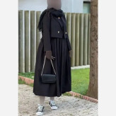 ست کت و سارافون زنانه جنس کتان درجه یک رنگ مشکی و سفید فری سایز