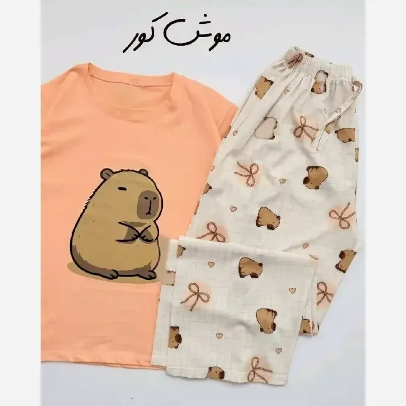 ست تیشرت شلوار عروسکی قواره بزرگ زنانه نخ پنبه بوگاتی فری سایز