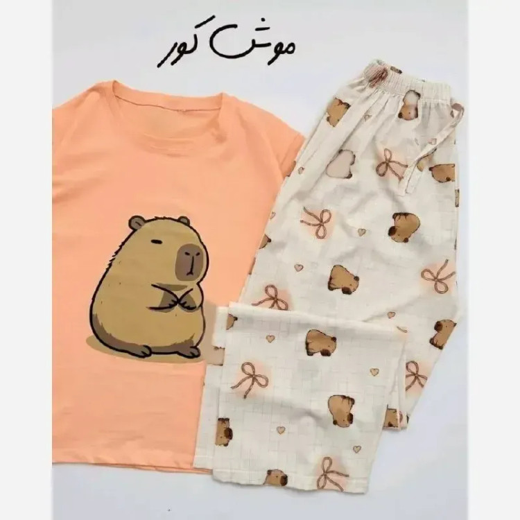 ست تیشرت شلوار عروسکی قواره بزرگ زنانه نخ پنبه بوگاتی فری سایز
