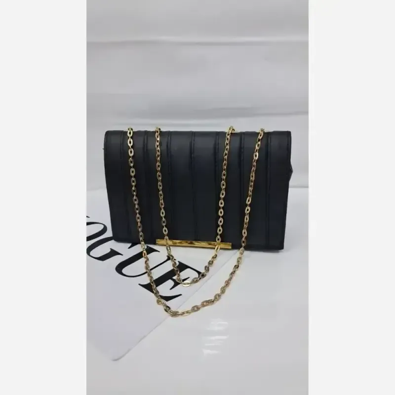 کیف بند زنجیری چرم مشکی زنانه سایز 14 در 20