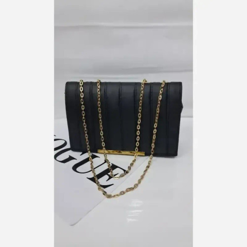 کیف بند زنجیری چرم مشکی زنانه سایز 14 در 20