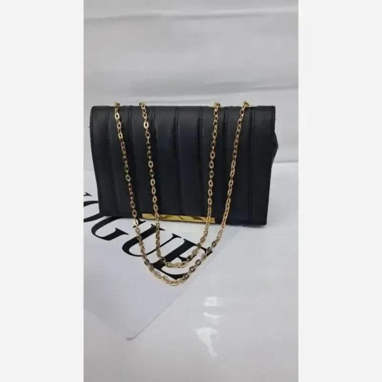 کیف بند زنجیری چرم مشکی زنانه سایز 14 در 20