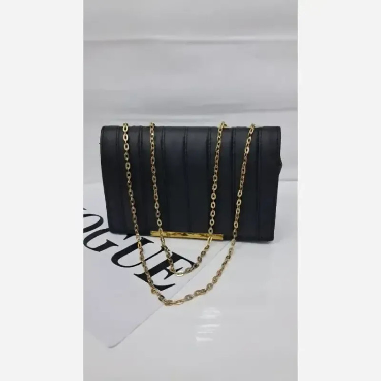 کیف بند زنجیری چرم مشکی زنانه سایز 14 در 20