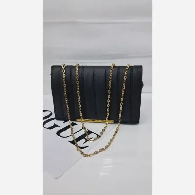 کیف بند زنجیری چرم مشکی زنانه سایز 14 در 20