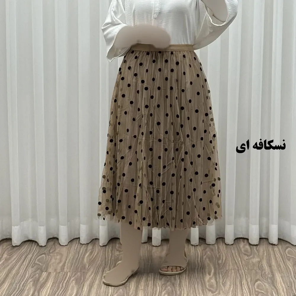 دامن گیپور خال خالی زنانه فری سایز شیک و راحت مناسب تا سایز 46 چهارفصل