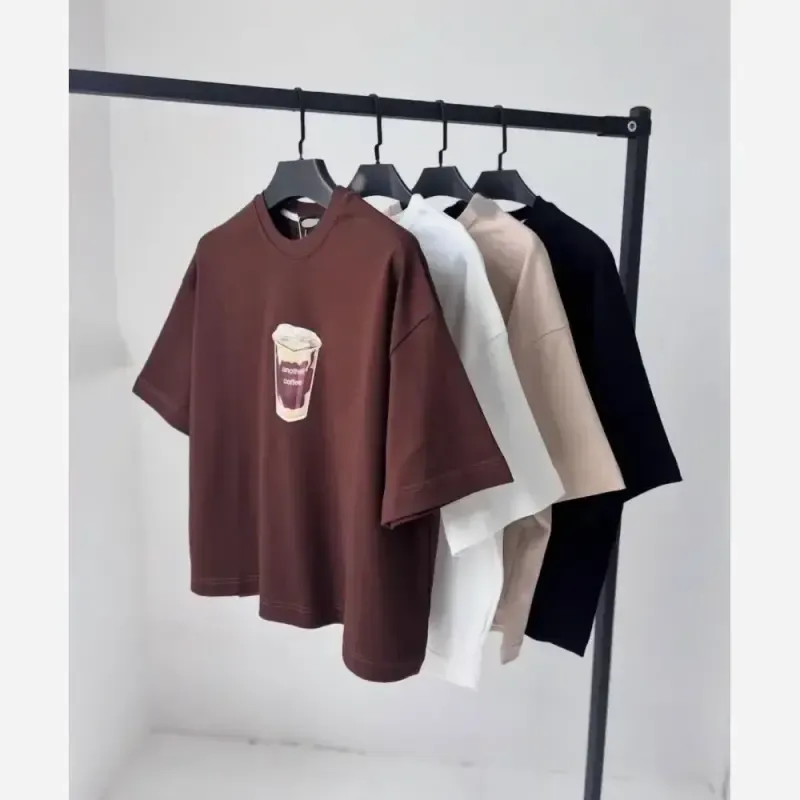 تیشرت باکسی طرح coffee نخ پنبه درجه یک فری سایز