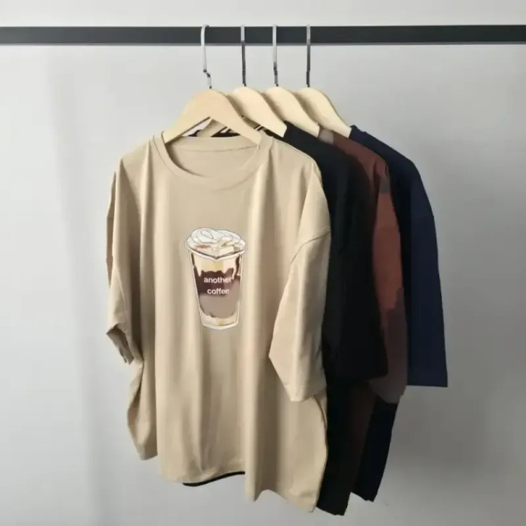 تیشرت باکسی طرح coffee نخ پنبه درجه یک فری سایز