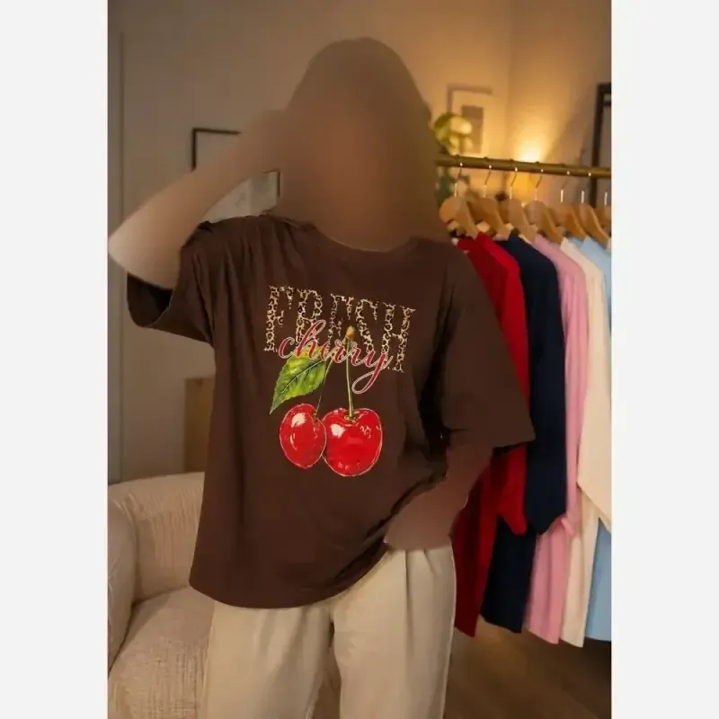 تیشرت باکسی پاییزی فری سایز طرح FRESH جنس ترک و نخ پنبه