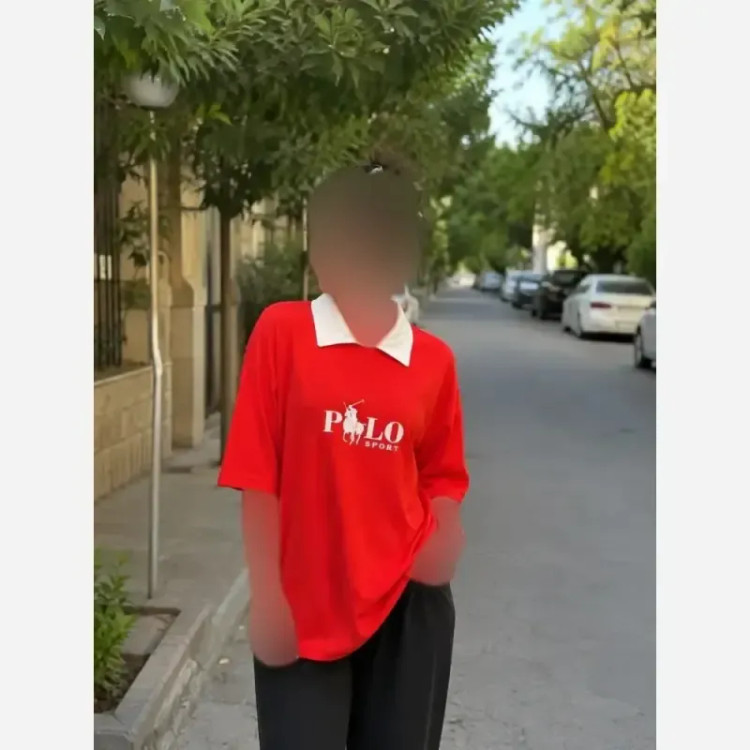 تیشرت یقه دار نخ پنبه فری سایز زنانه