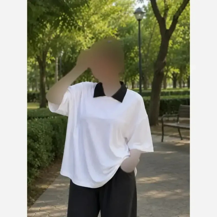 تیشرت یقه دار زنانه نخ پنبه بیسیک فری سایز