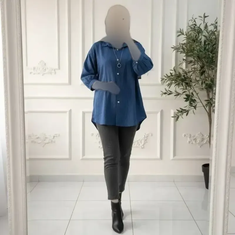 شومیز مانتویی آبشاری ماهیل جنس شانتون ژاکارد فری سایز 38 تا 46