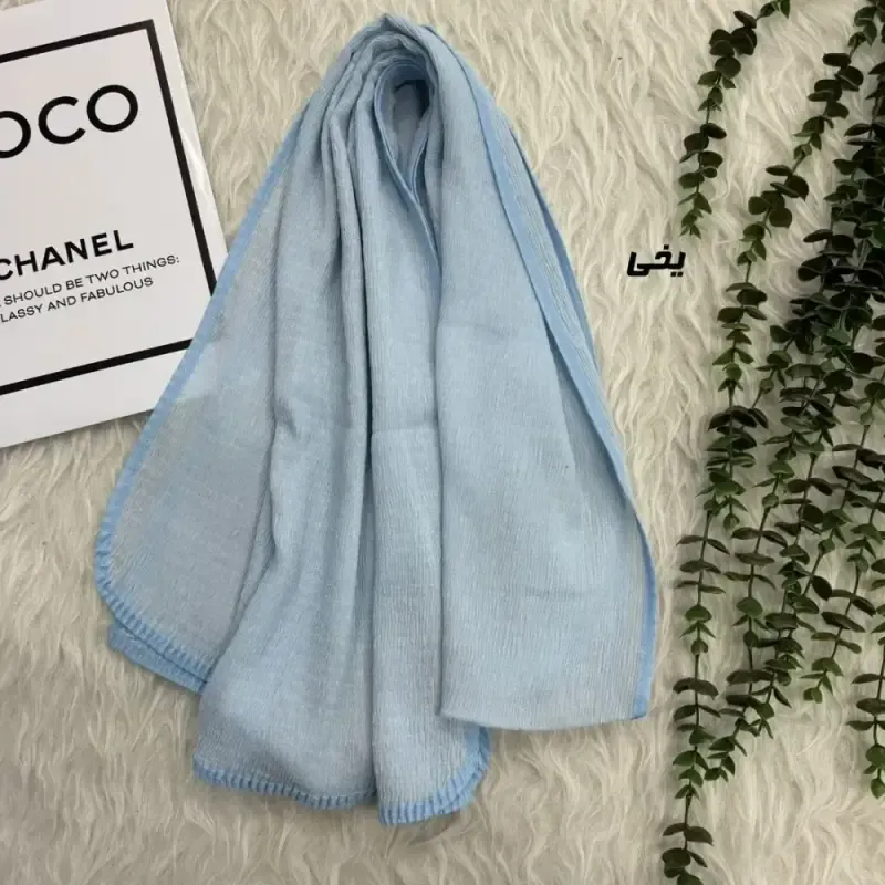 شال نخی برشکا ساده دور گان مشکی قواره 190 در 65 سانتی متر