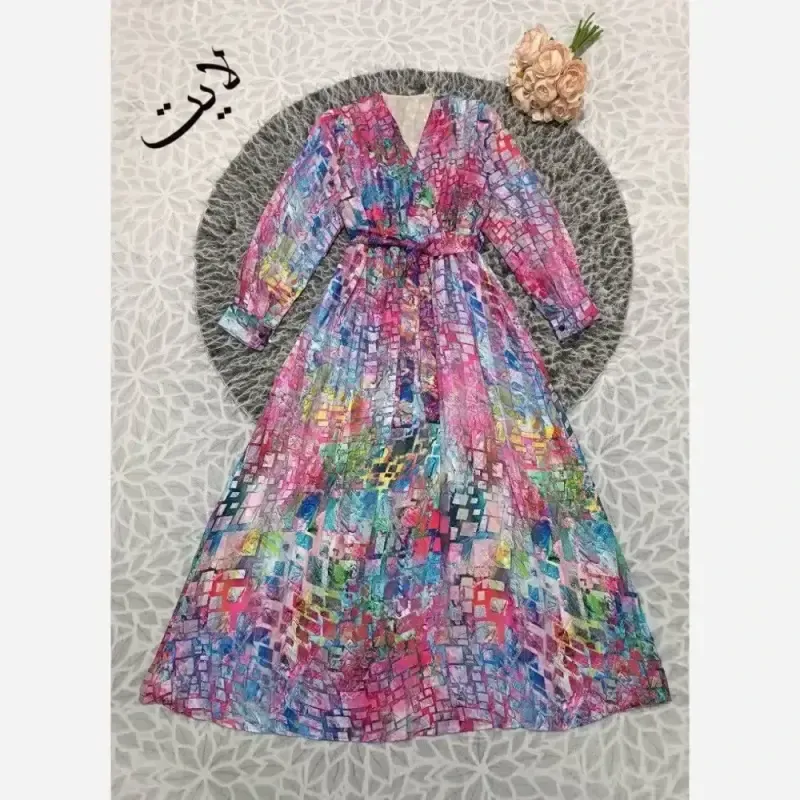 پیراهن حریر آبرنگی مجلسی فری سایز آستردار