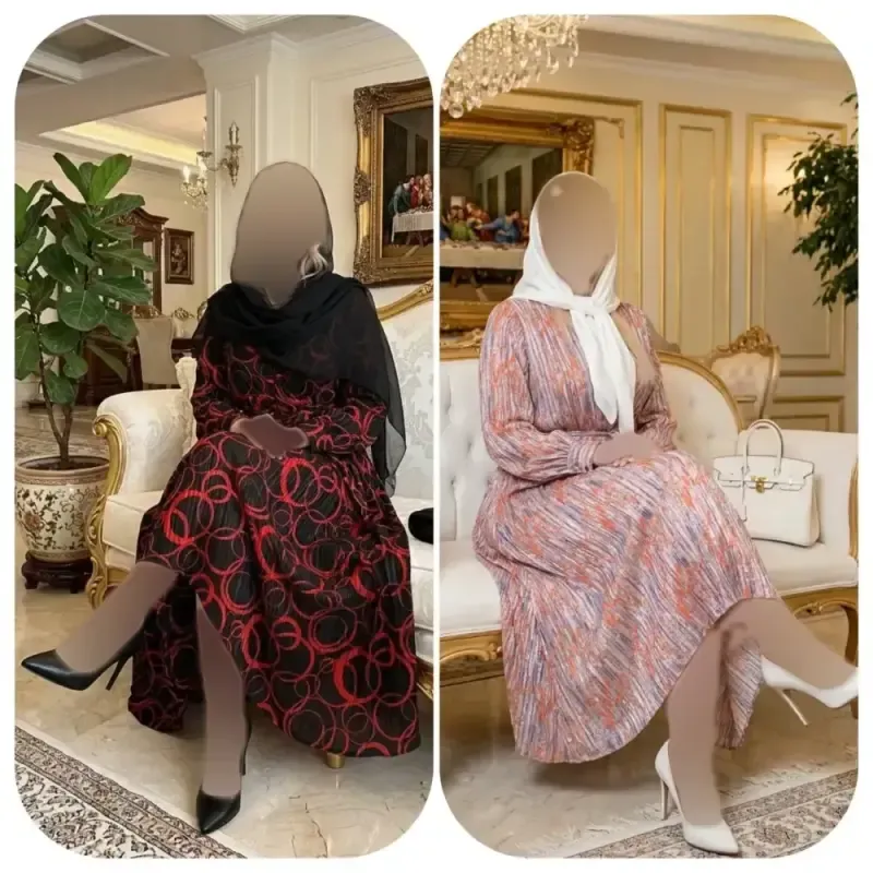 پیراهن حریر شاین لمه دار یقه چپ و راستی کمربند دار فری سایز
